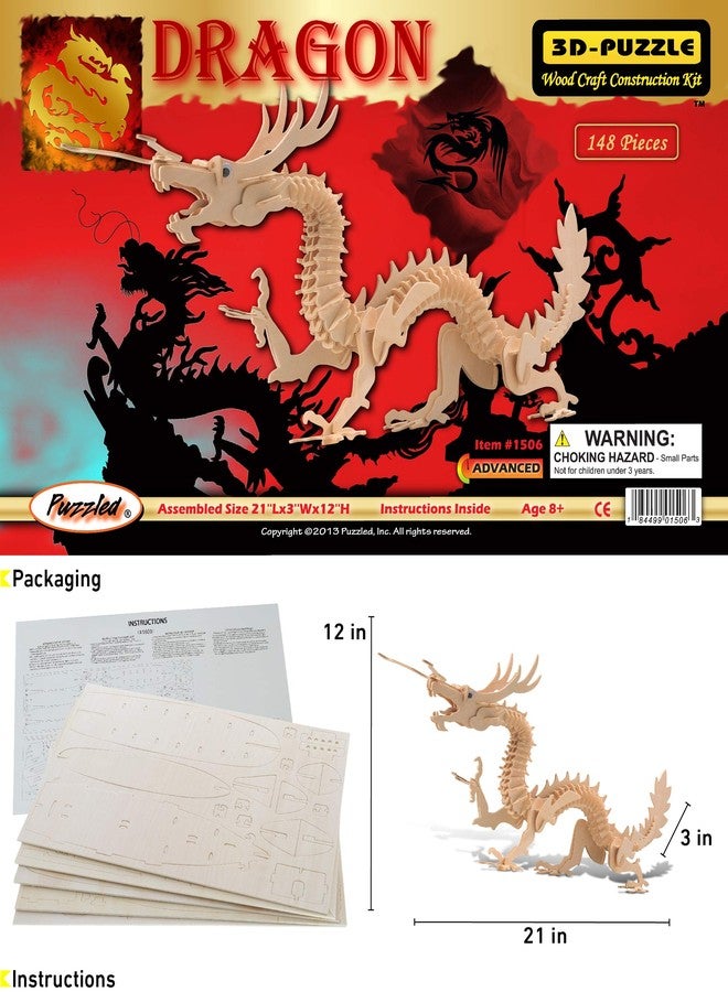 Puzzled 3D Puzzle Dragon Building Kit - Wooden Dragon Puzzle Toy for Kids and Adults, Educational DIY Wood Puzzle Toy Dragon, Dragon Model Kit 3D Animal Puzzle to Build and Paint with 148 Pieces Pack - Image 2